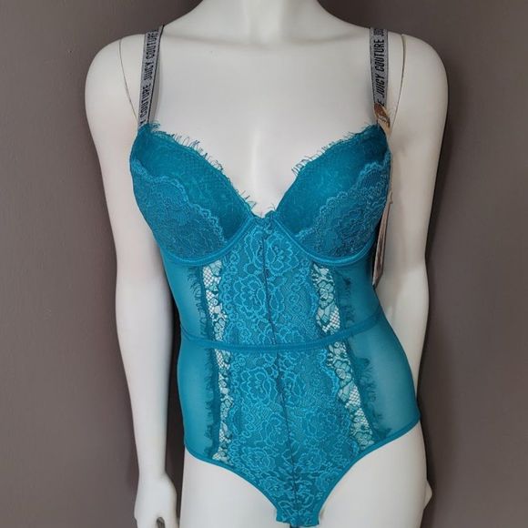 Juicy Couture Push Up Lace Mesh Bodysuit Lingerie Sz SM - Picture 1 of 15